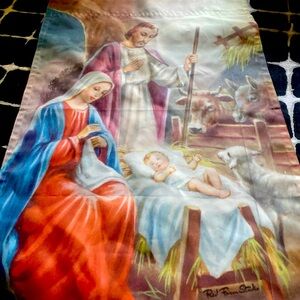 Nativity Mary Joseph Baby Jesus Garden House Flag Banner 18”L By 12.5 W